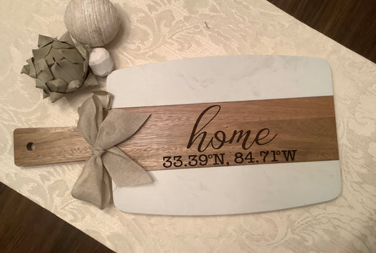 Marble and Acacia serving board
